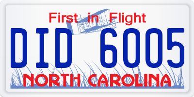 NC license plate DID6005