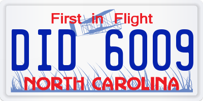 NC license plate DID6009
