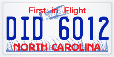 NC license plate DID6012