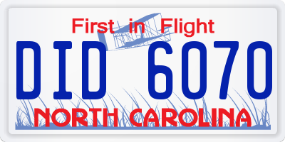 NC license plate DID6070