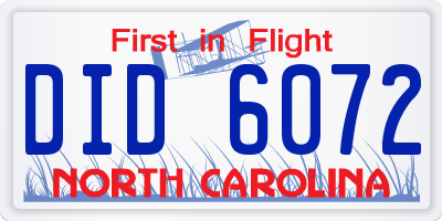 NC license plate DID6072