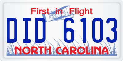 NC license plate DID6103