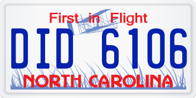 NC license plate DID6106