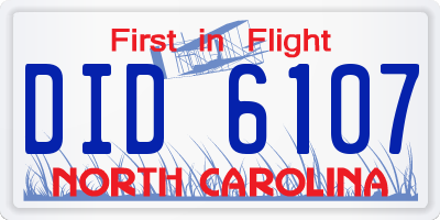 NC license plate DID6107
