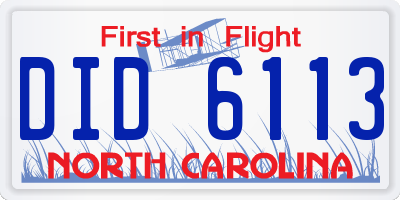 NC license plate DID6113