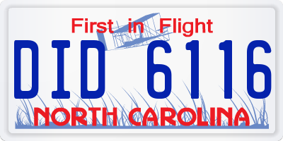 NC license plate DID6116
