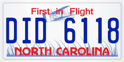 NC license plate DID6118