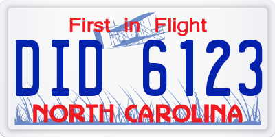NC license plate DID6123