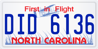 NC license plate DID6136