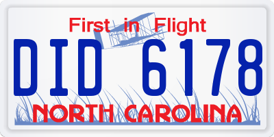 NC license plate DID6178