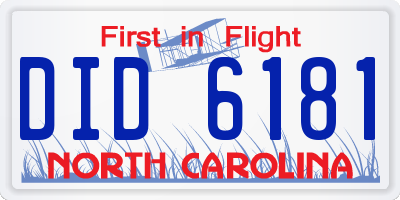 NC license plate DID6181