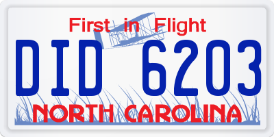NC license plate DID6203