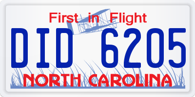 NC license plate DID6205