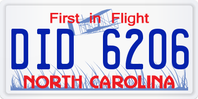NC license plate DID6206