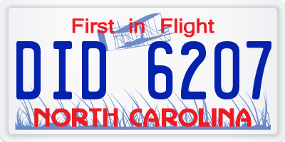 NC license plate DID6207
