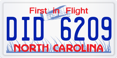 NC license plate DID6209