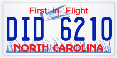 NC license plate DID6210