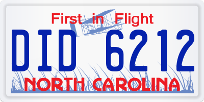 NC license plate DID6212