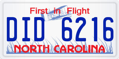 NC license plate DID6216