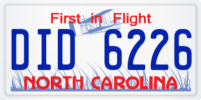 NC license plate DID6226