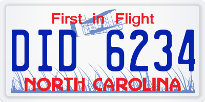 NC license plate DID6234