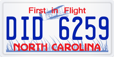 NC license plate DID6259