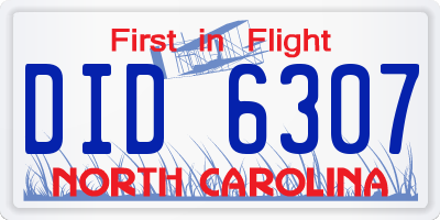 NC license plate DID6307