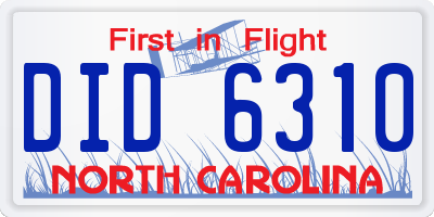 NC license plate DID6310