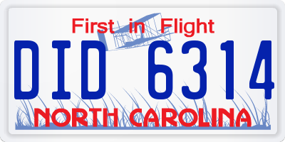 NC license plate DID6314