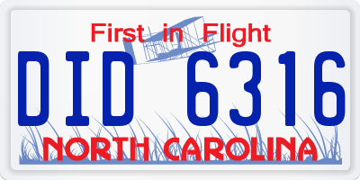 NC license plate DID6316