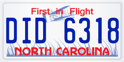 NC license plate DID6318