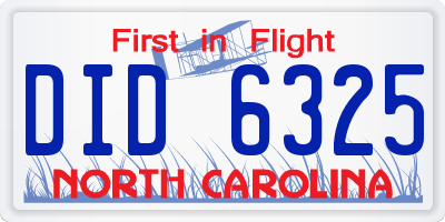 NC license plate DID6325