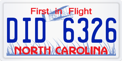 NC license plate DID6326