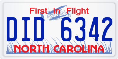 NC license plate DID6342