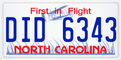 NC license plate DID6343