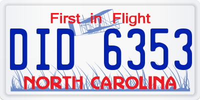 NC license plate DID6353