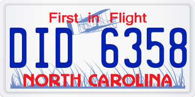NC license plate DID6358