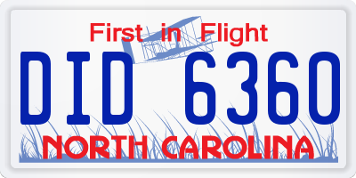 NC license plate DID6360
