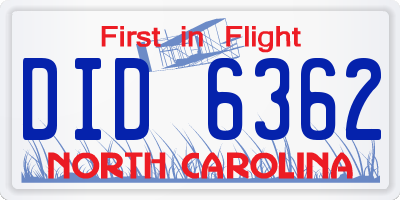 NC license plate DID6362