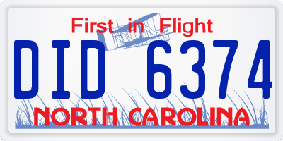 NC license plate DID6374