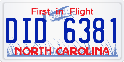 NC license plate DID6381