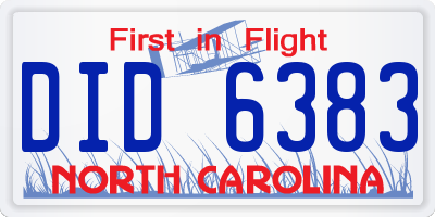 NC license plate DID6383