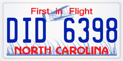 NC license plate DID6398