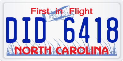 NC license plate DID6418