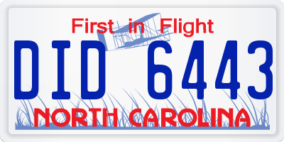NC license plate DID6443