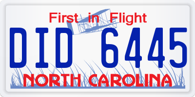 NC license plate DID6445