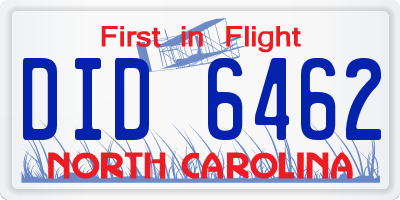 NC license plate DID6462