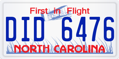 NC license plate DID6476