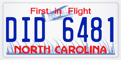 NC license plate DID6481