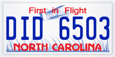 NC license plate DID6503